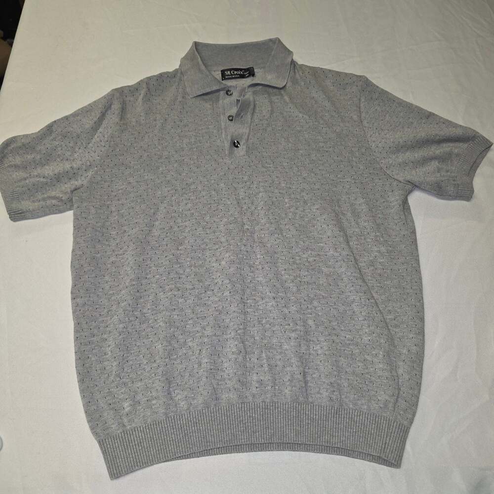 Vintage St. Croix Shop Grey Textured Knit Polo Shirt Size M